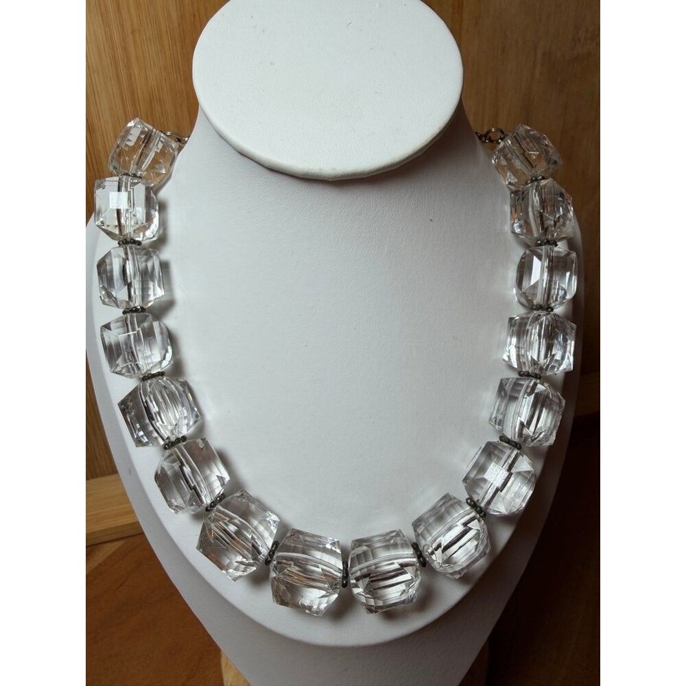 Vintage Chunky Clear Lucite Cube Bead Statement Necklace